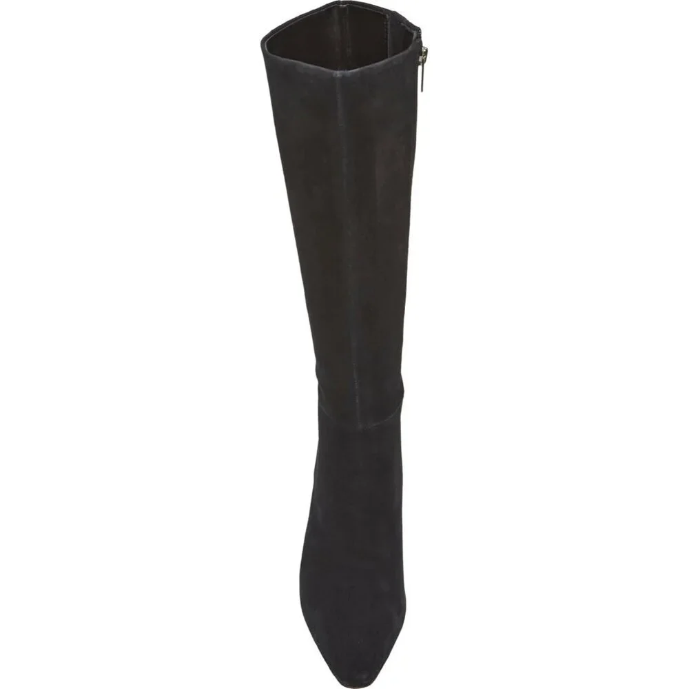 Women's Black Rubber Arendie Knee-high Suede Side Zipper Boots